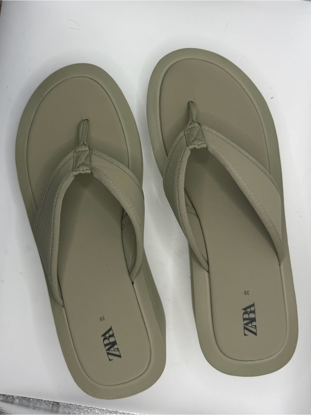 Zara Contrast Khaki Green Flip Flop Platform Thong Sandals US Size 8 1/2